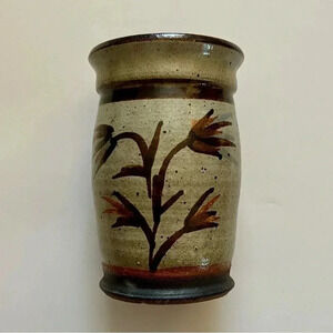 Vintage Handmade Stoneware Pottery Vase Natural Earth tones Boho